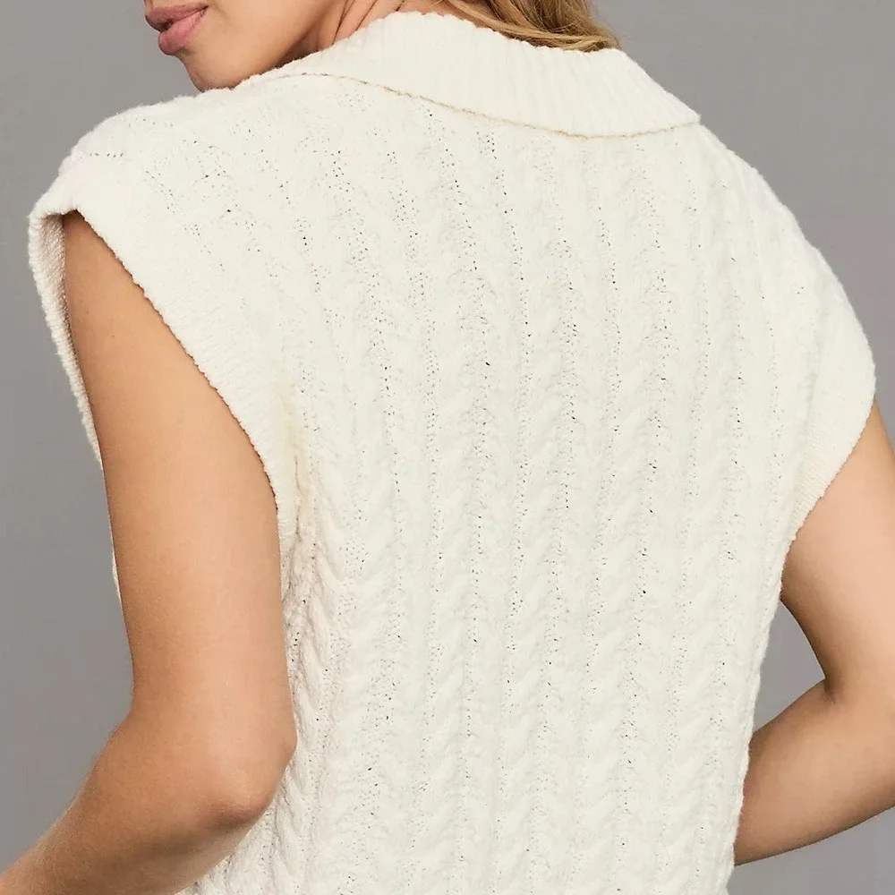 Maeve by Anthropologie Collared Cable-Knit Sweater Vest, Ivory